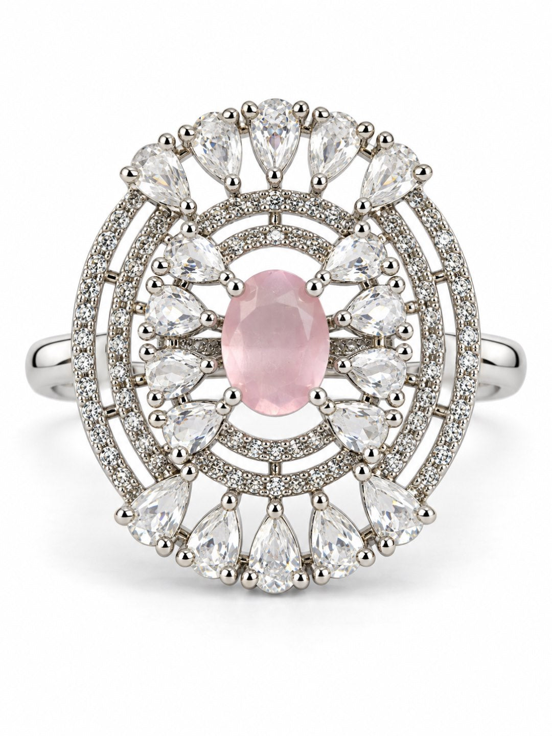 Pink Oval Center Halo Ring - Silver Plated - alternate view
