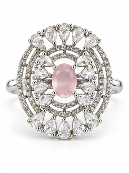 Pink Oval Center Halo Ring - Silver Plated - alternate view