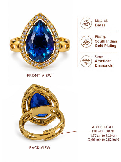 Blue Teardrop Stone Halo Ring - Gold Plated, additional view 5