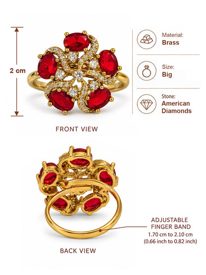 Red Stone Five Petal Swirl Ring - Gold Plated, additional view 6
