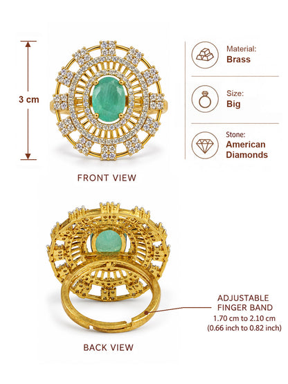 Sea Green Center Stone Baguette Halo Ring - Gold Plated