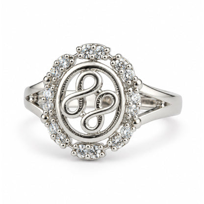 Clear Oval Halo Scroll Ring - Silver Plated