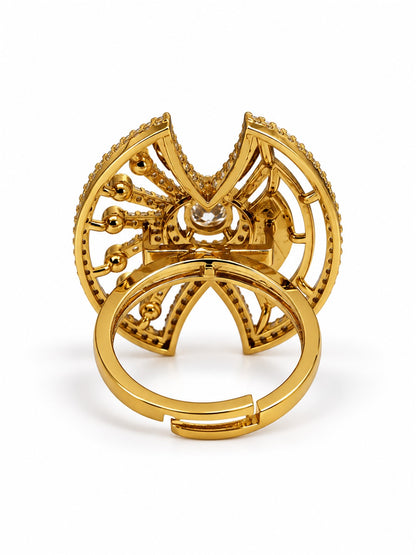 Clear Stone Openwork Fan Ring - Gold Plated, additional view 5