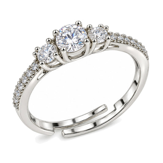 Clear Three Stone Pave Band Ring - Silver Plated, product view