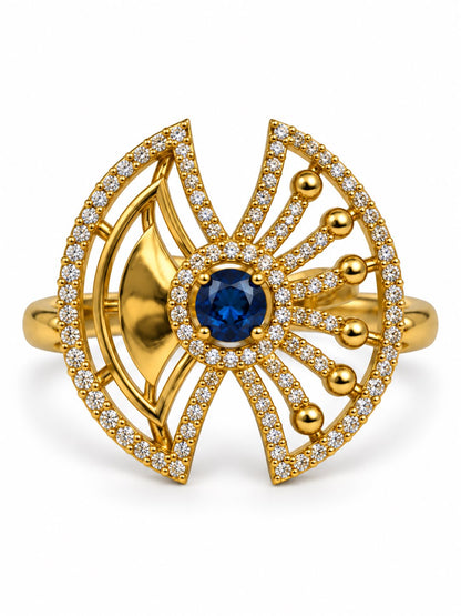 Blue Stone Openwork Fan Ring - Gold Plated, additional view 4