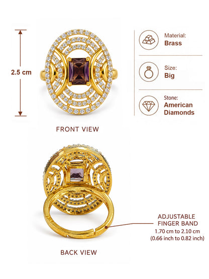 Purple Center Stone Oval Geometric Halo Ring - Gold Plated