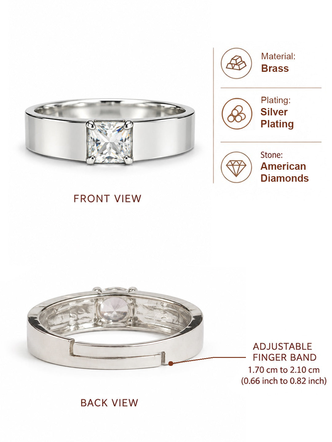 Clear Stone Solitaire Wide Band Ring - Silver Plated, image6