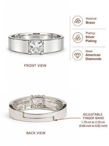 Clear Stone Solitaire Wide Band Ring - Silver Plated, image6