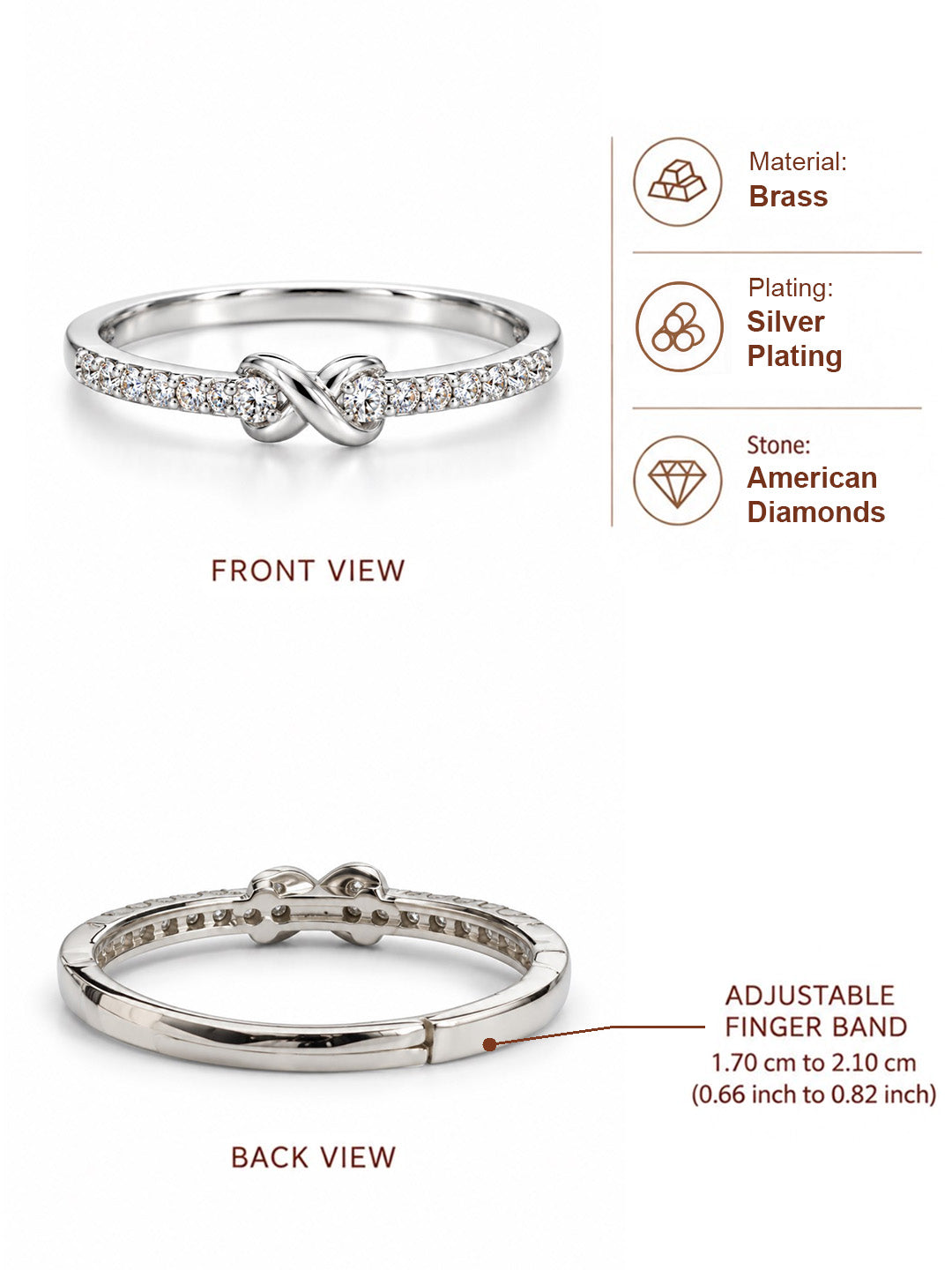 Clear Stone Infinity Knot Ring - Silver Plated, image6
