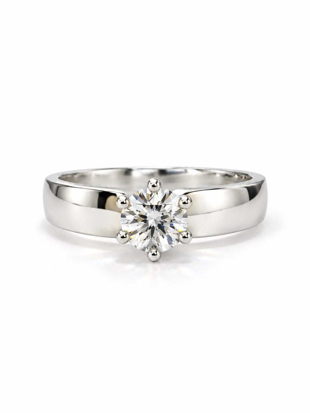 Clear Round Solitaire Curved Band Ring - Silver Plated, image2
