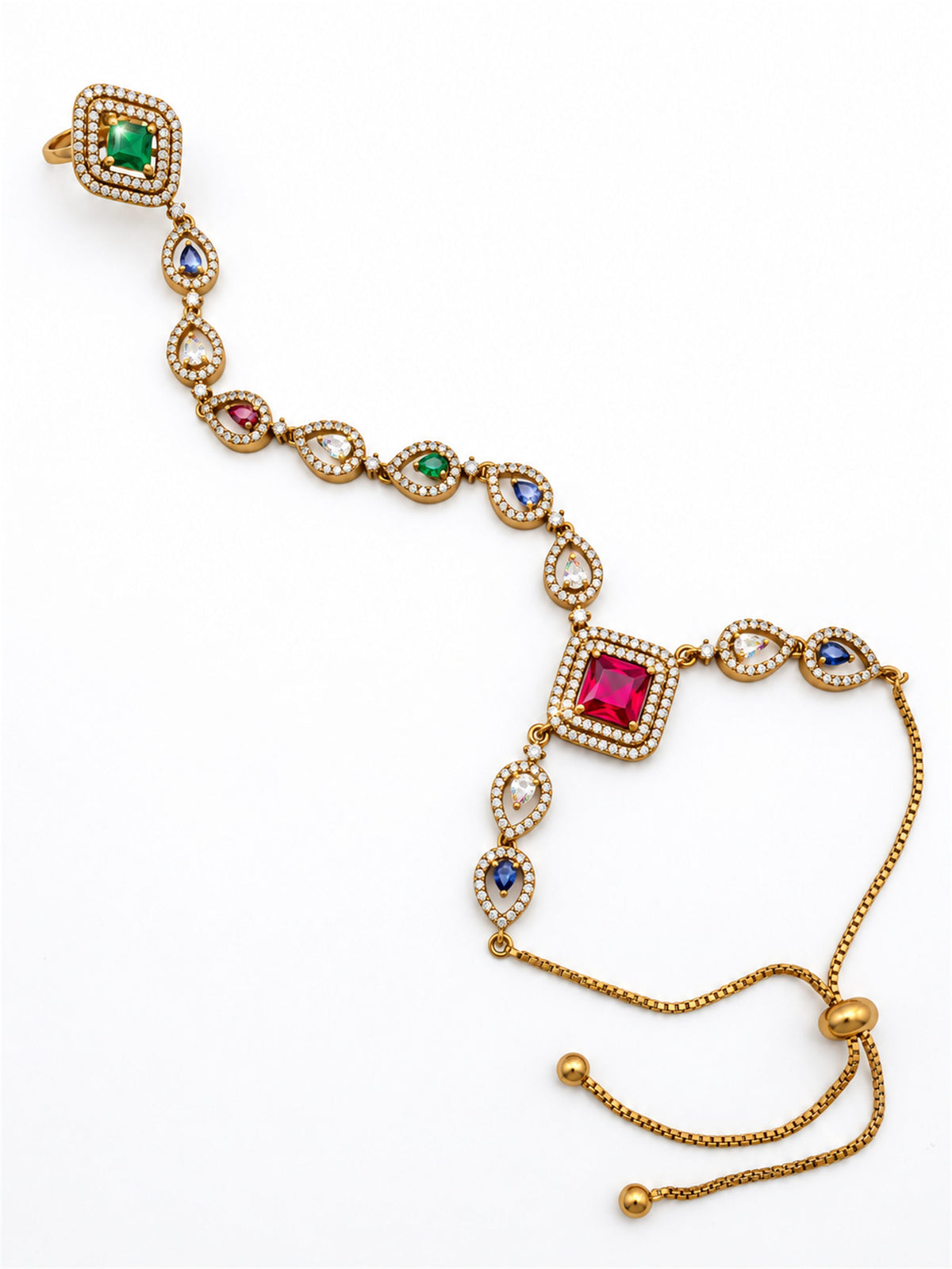 Multicolor Square Halo and Teardrop Hathphool - Mehndi Plated
