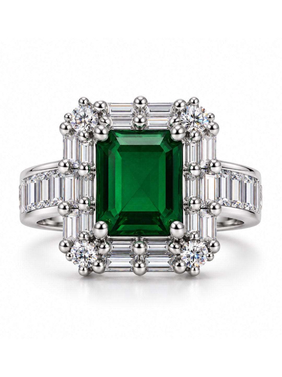 Green Center Stone Baguette Halo Ring - Silver Plated product image