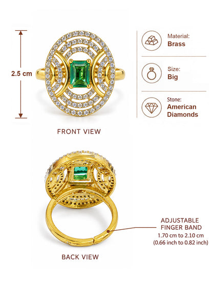 Sea Green Center Stone Oval Geometric Halo Ring - Gold Plated