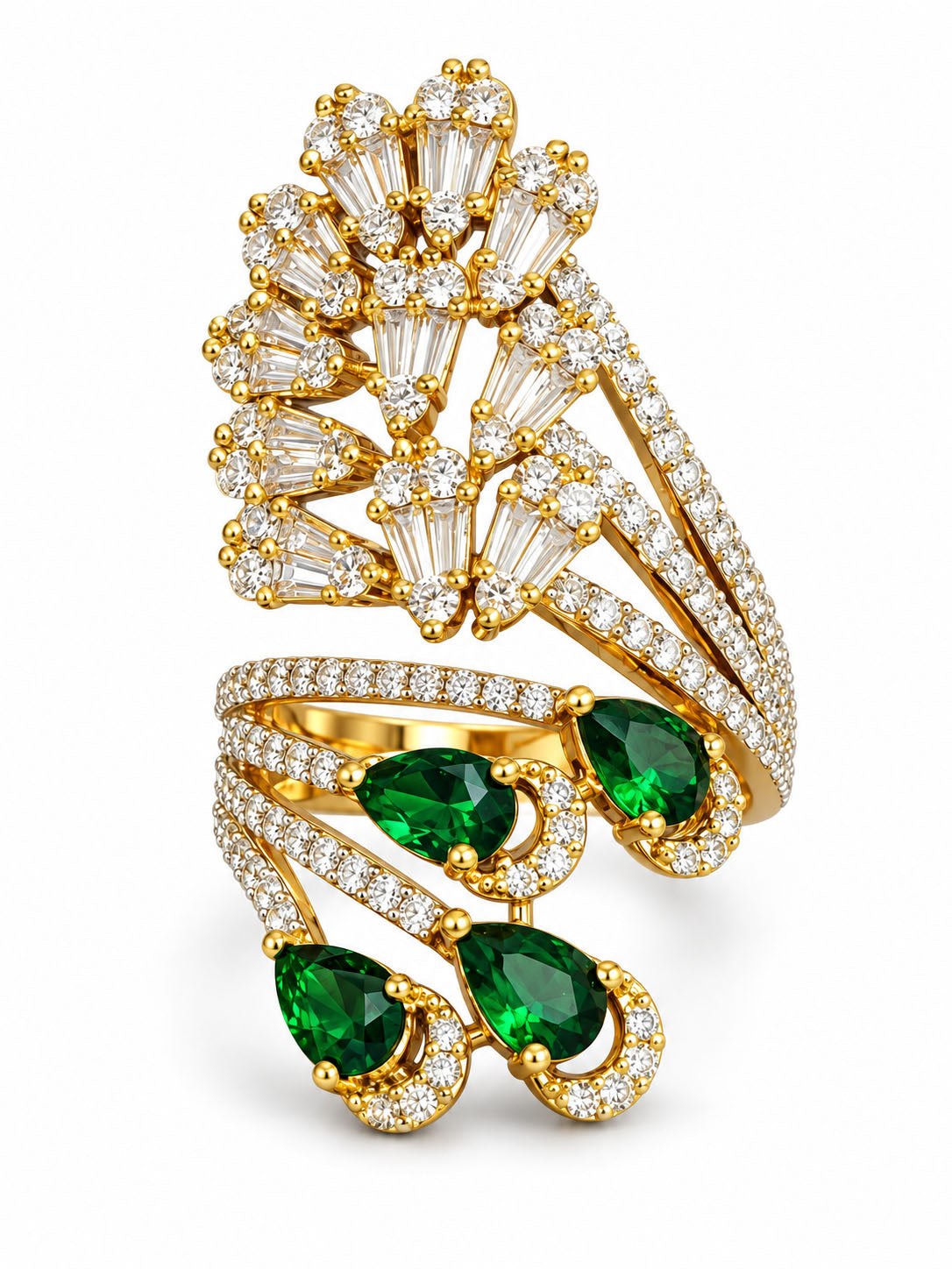 Gold Plated Green AD Adjustable Cocktail Ring For Women - product image 6