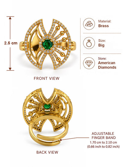 Green Stone Openwork Fan Ring - Gold Plated, additional view 6