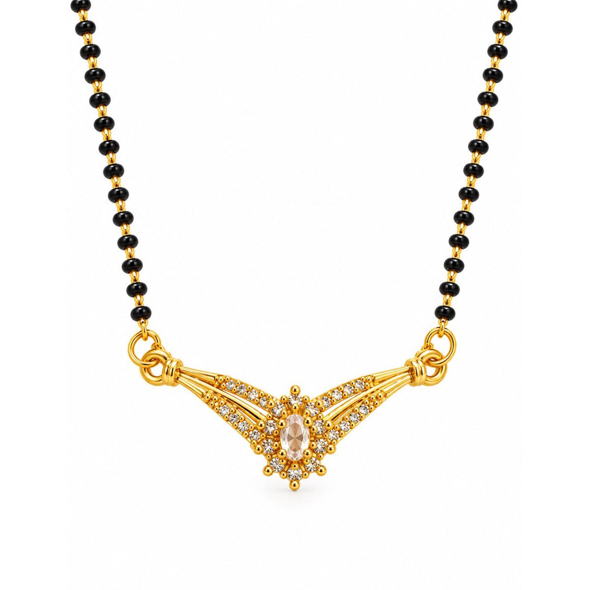 White wing-shaped gold-plated mangalsutra