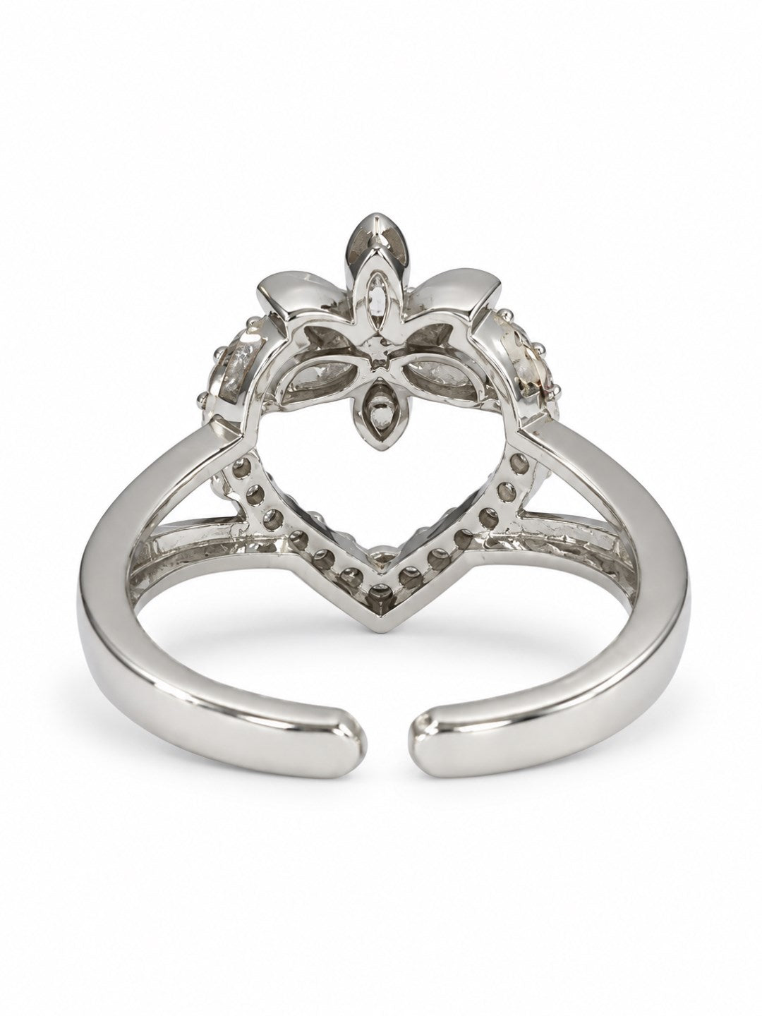 Clear Heart and Flower Ring - Silver Plated