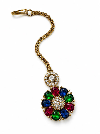 Multicolour Teardrop Floral Maang Tikka - Gold Plated, additional view 1