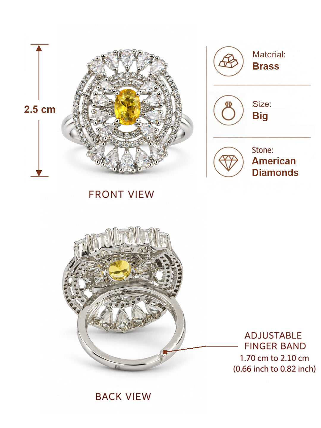 Yellow Oval Center Halo Ring - Silver Plated - alternate view