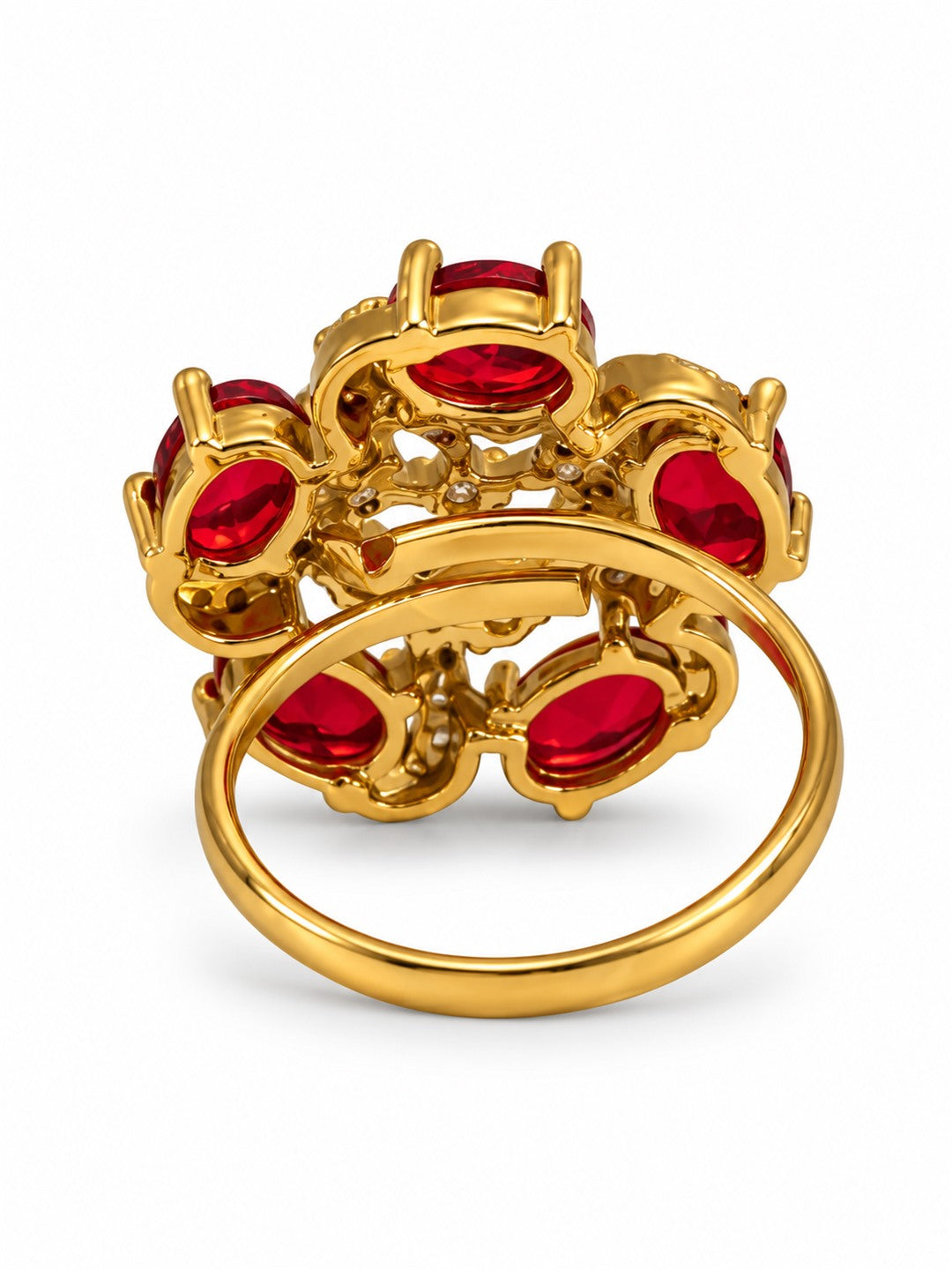 Red Stone Five Petal Swirl Ring - Gold Plated, additional view 5