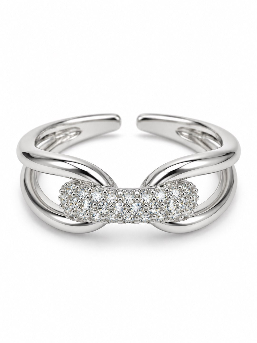 Clear Pave Knot Open Ring - Silver Plated