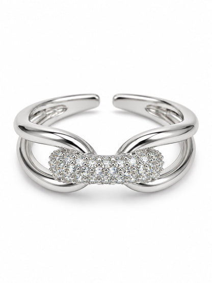 Clear Pave Knot Open Ring - Silver Plated