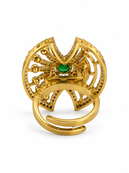 Green Stone Openwork Fan Ring - Gold Plated, additional view 5