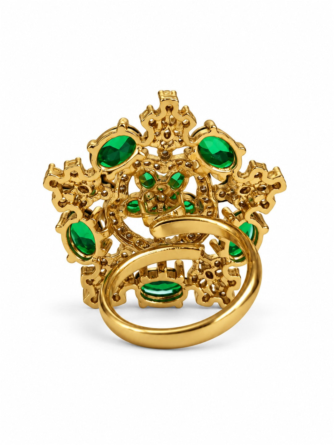 Green Stone Floral Cross Cluster Ring - Gold Plated, additional view 5