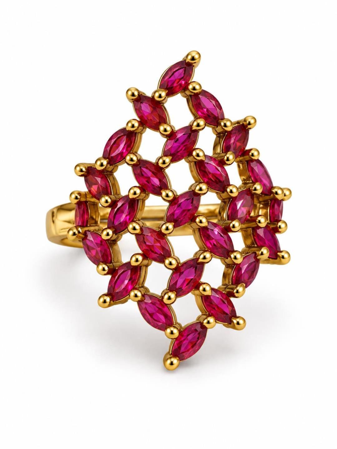 Red Stone Marquise Lattice Ring - Gold Plated, additional view 1