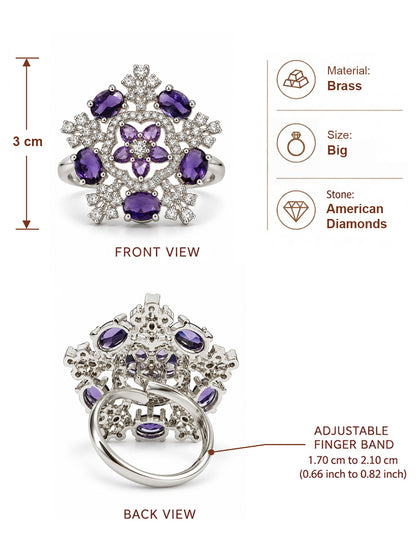 Purple Stone Ornate Floral Ring - Silver Plated - alternate view