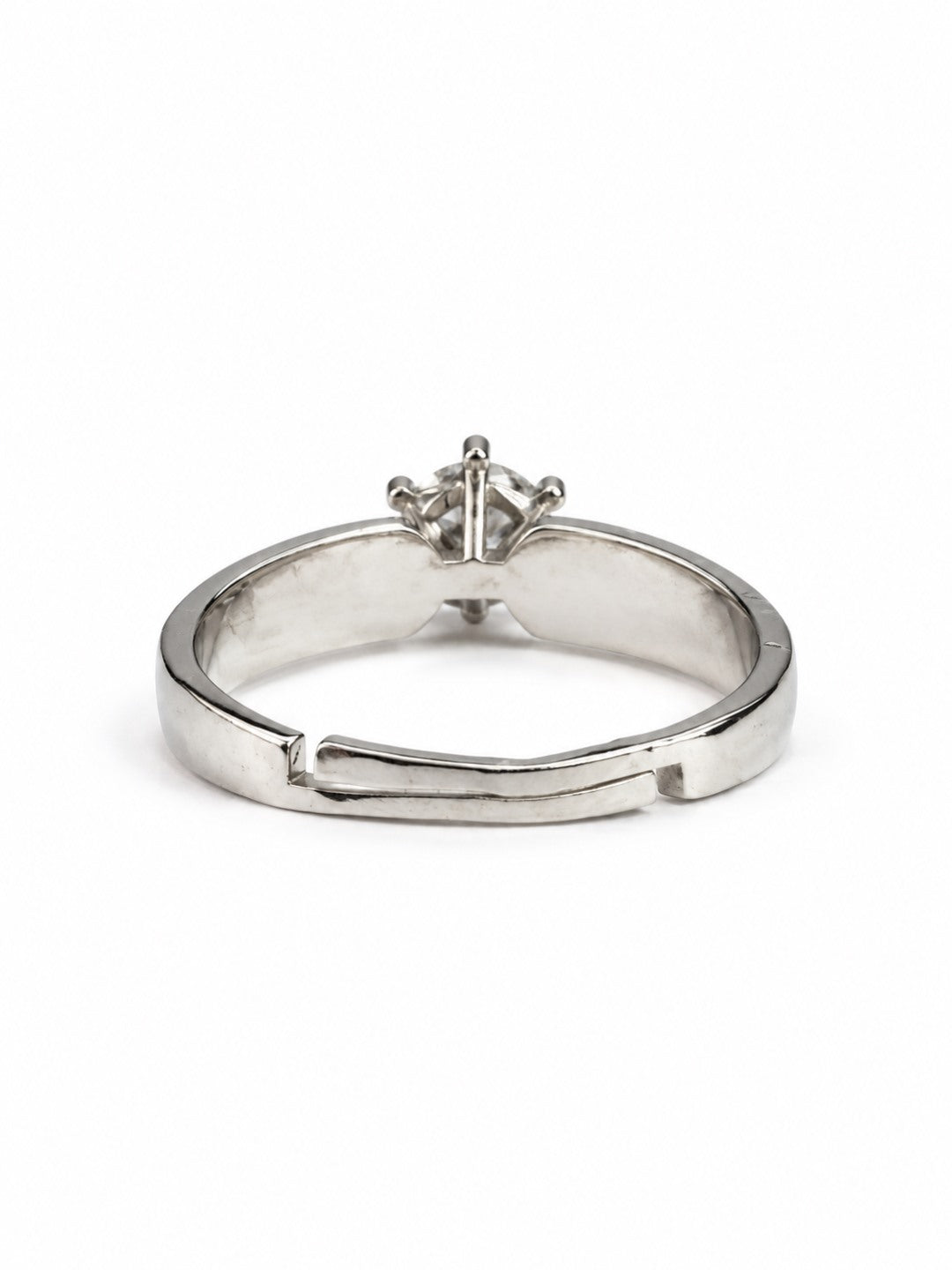 Clear Round Solitaire Curved Band Ring - Silver Plated, image5