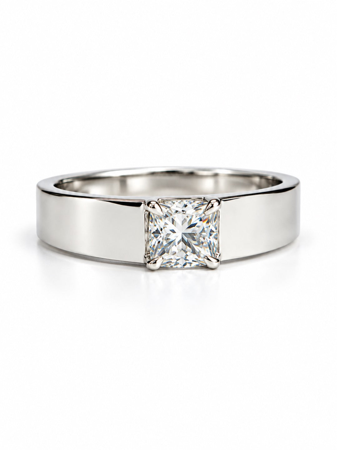 Clear Stone Solitaire Wide Band Ring - Silver Plated, image2