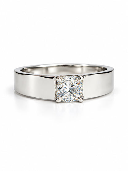 Clear Stone Solitaire Wide Band Ring - Silver Plated, image2