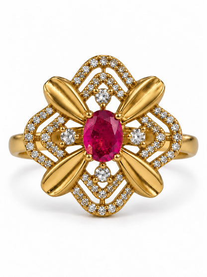 Red Stone Four Petal Floral Ring - Gold Plated, additional view 7