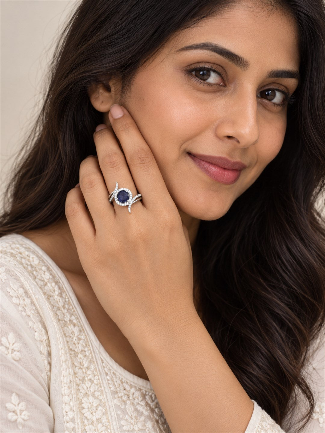 Purple Round Halo Swirl Ring - Silver Plated