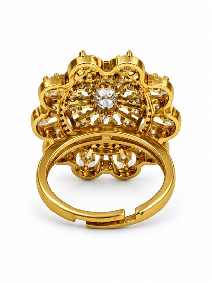 Clear Stone Scalloped Floral Ring - Gold Plated, additional view 5