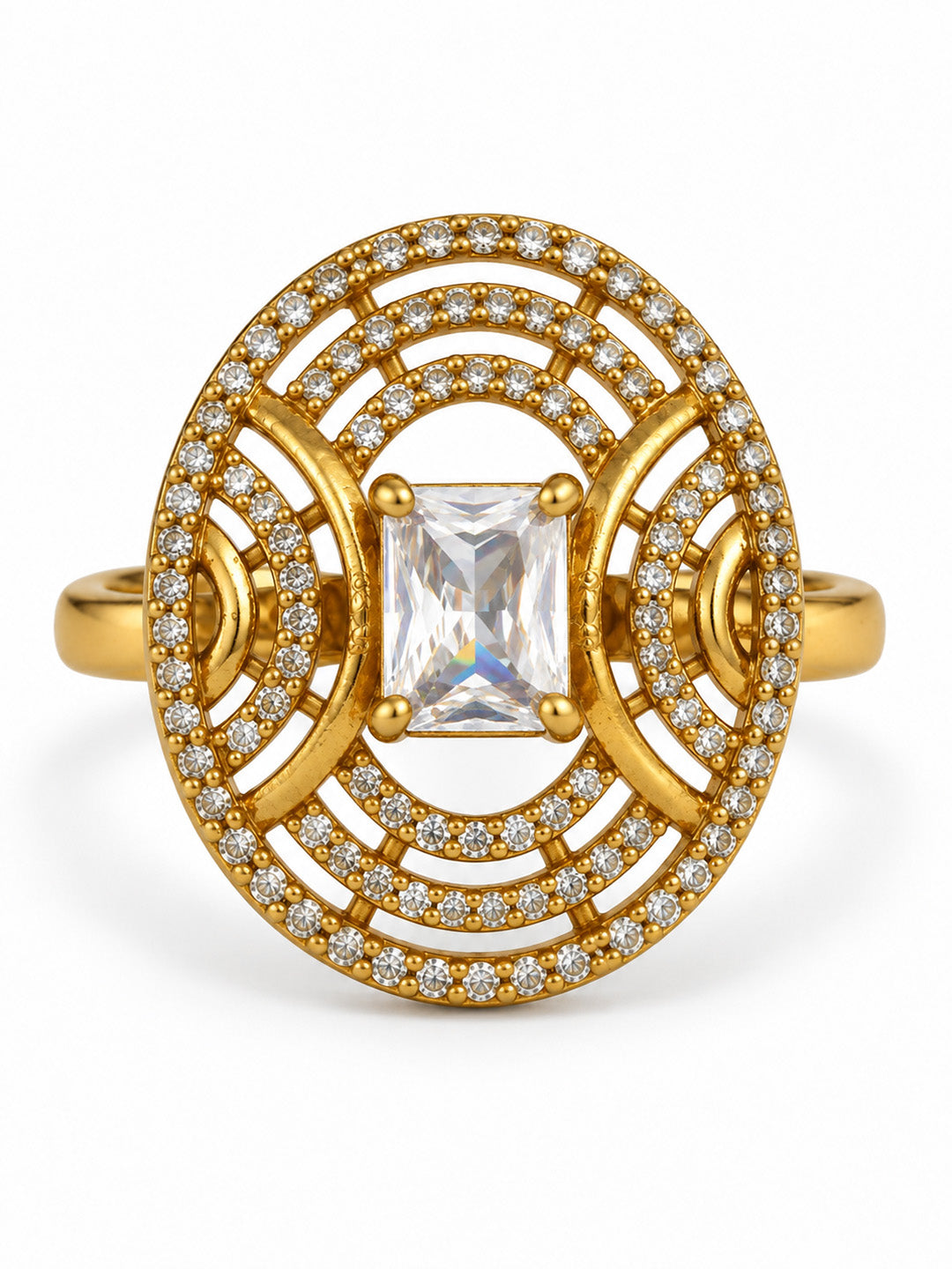 Clear Stone Rectangular Stone Oval Halo Ring - Gold Plated, additional view 7