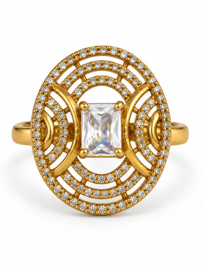 Clear Stone Rectangular Stone Oval Halo Ring - Gold Plated, additional view 7