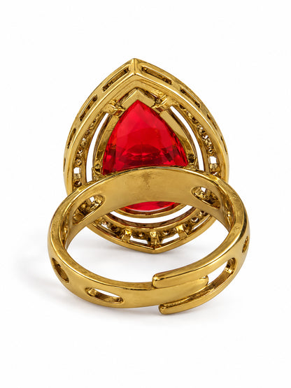Red Pear Stone Halo Ring - Gold Plated, additional view 4