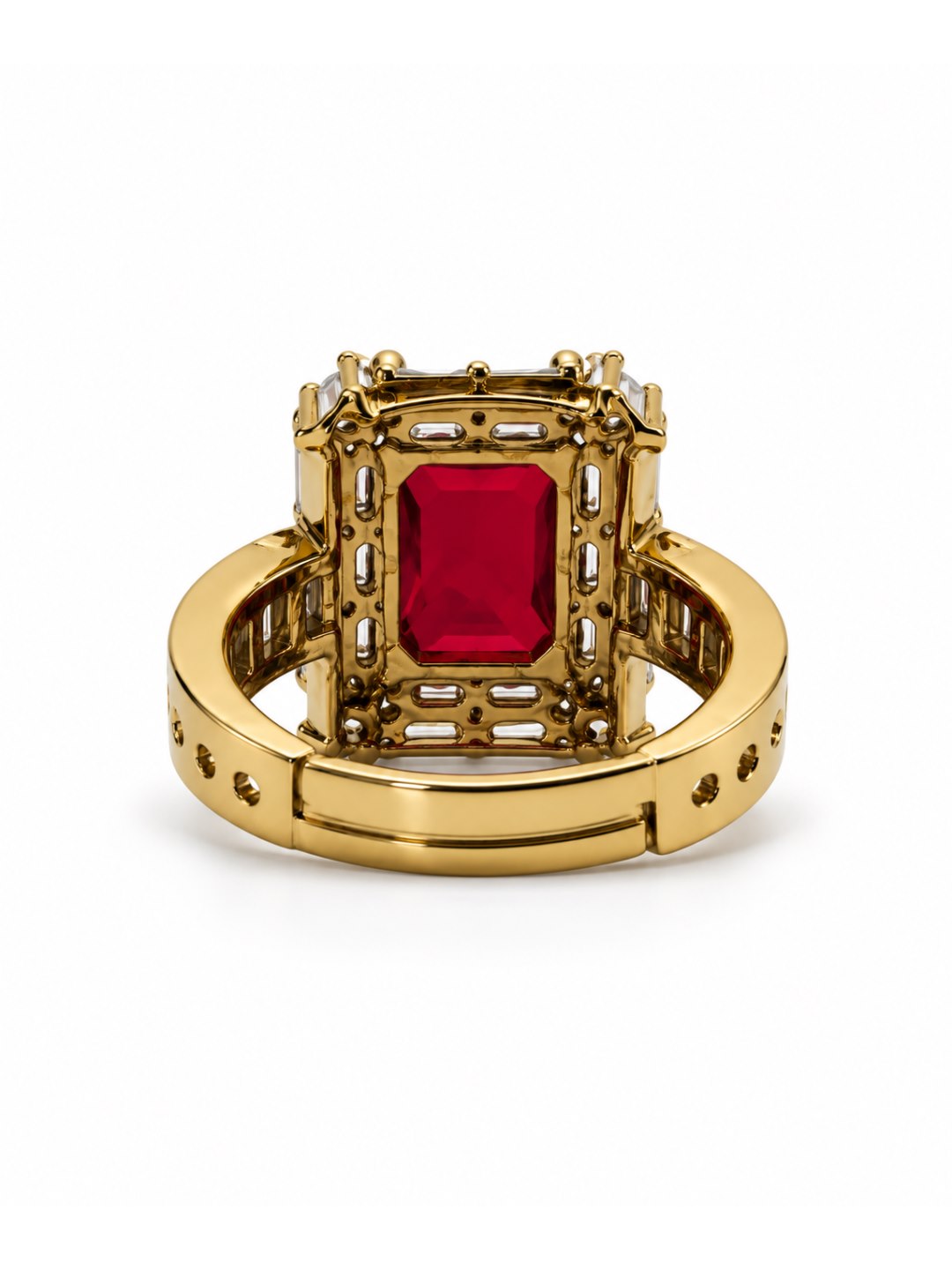 Red Center Stone Baguette Halo Ring - Gold Plated product image