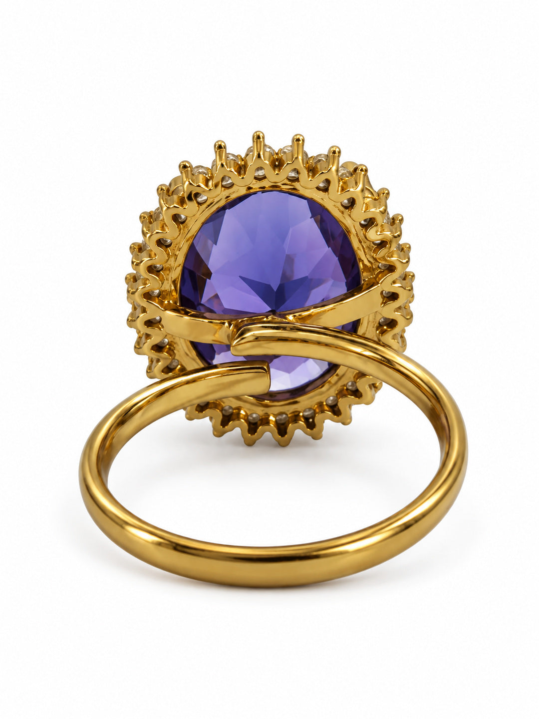 Purple Oval Stone Sunburst Halo Ring - Gold Plated, additional view 4
