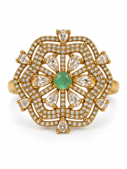 Mint Green Stone Scalloped Floral Halo Ring - Gold Plated, additional view 7