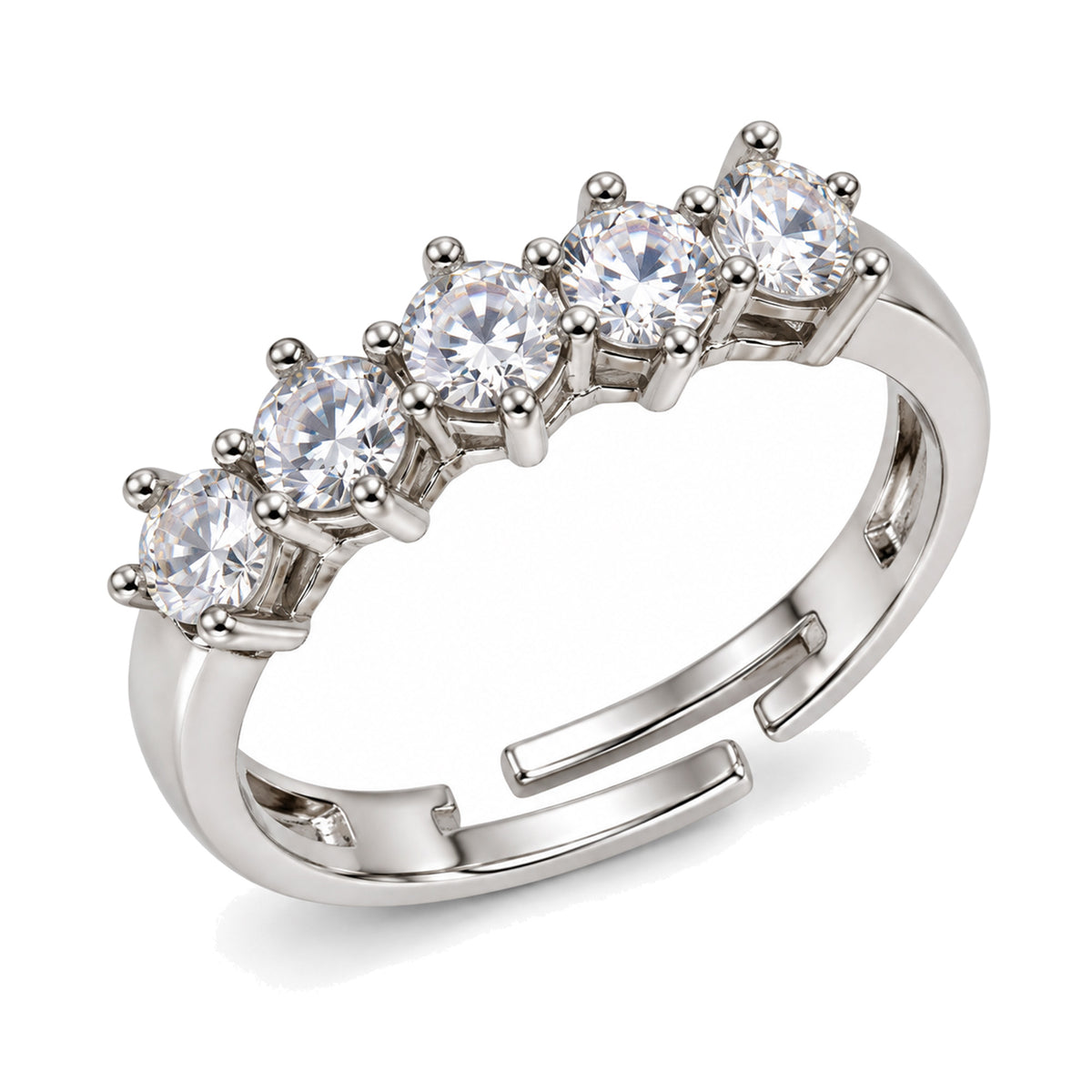Clear Five Stone Band Ring - Silver Plated, product view