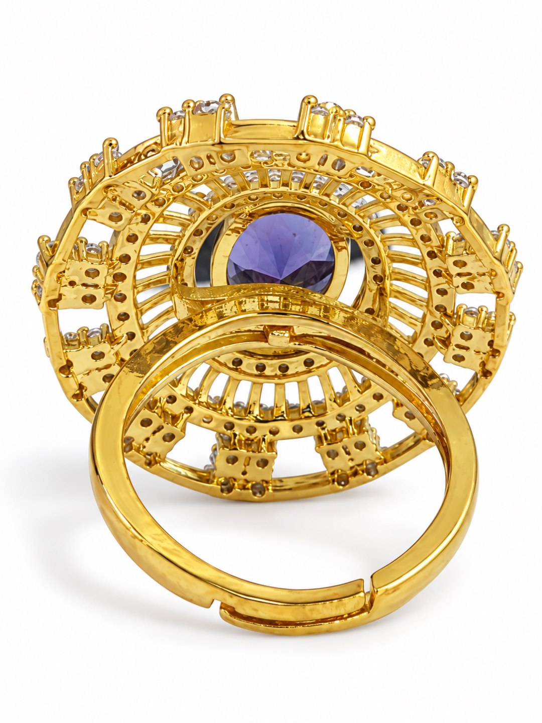 Purple Center Stone Baguette Halo Ring - Gold Plated