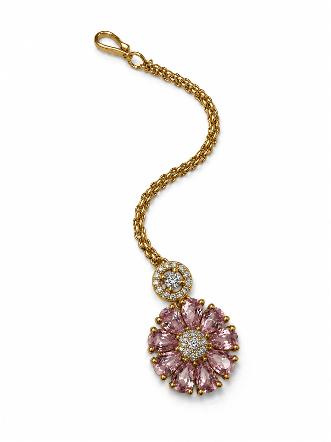 Light Pink Teardrop Floral Maang Tikka - Gold Plated, additional view 1