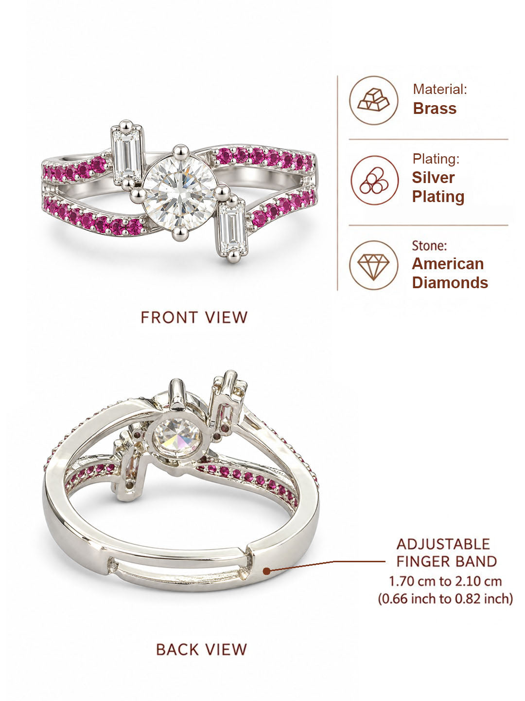 Silver-Plated American-Diamond Studded Adjustable Finger Ring - model lifestyle