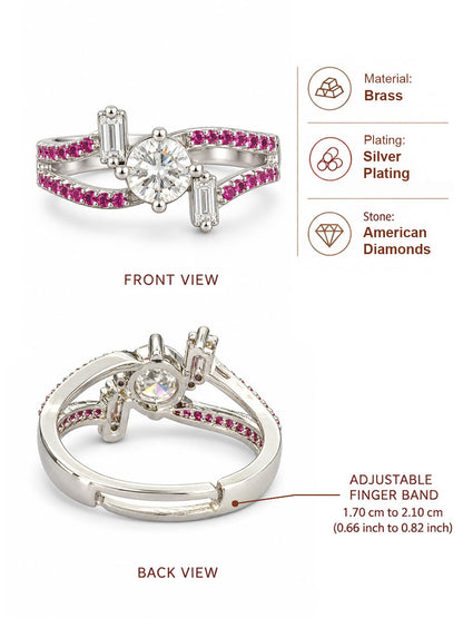 Silver-Plated American-Diamond Studded Adjustable Finger Ring - model lifestyle