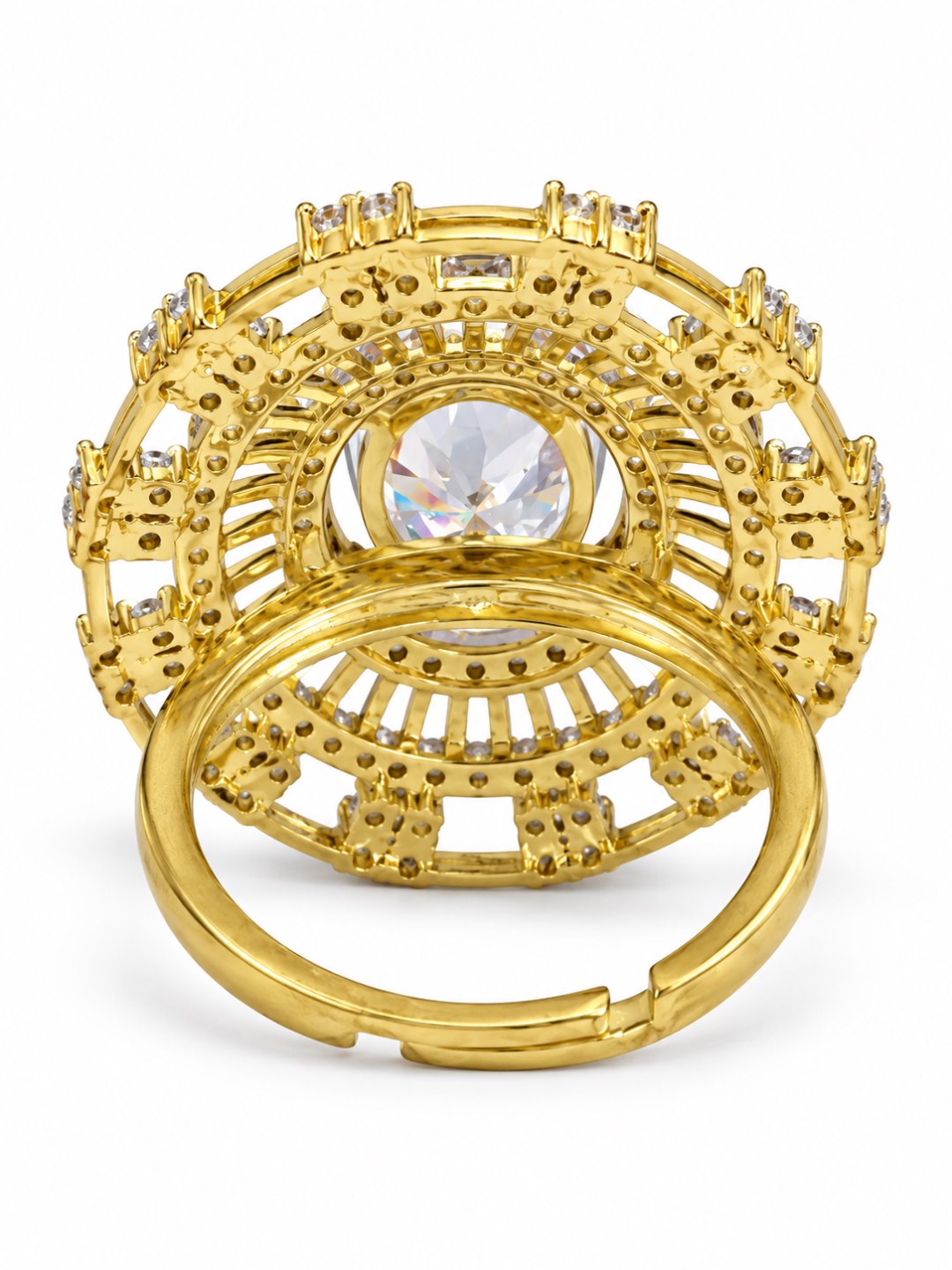 White Center Stone Baguette Halo Ring - Gold Plated