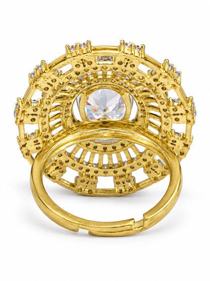 White Center Stone Baguette Halo Ring - Gold Plated