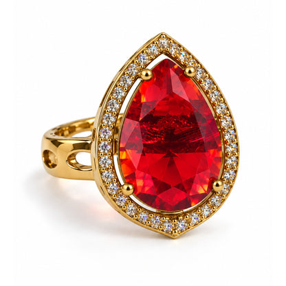 Red Pear Stone Halo Ring - Gold Plated, product view